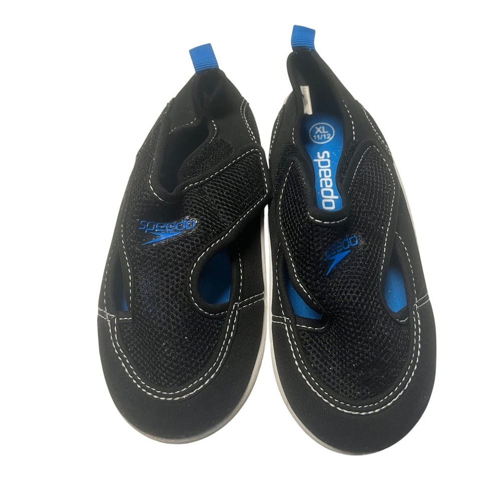 Speedo Kids Water Shoes Black Blue Mesh Hook Loop Strap XL 11/12
